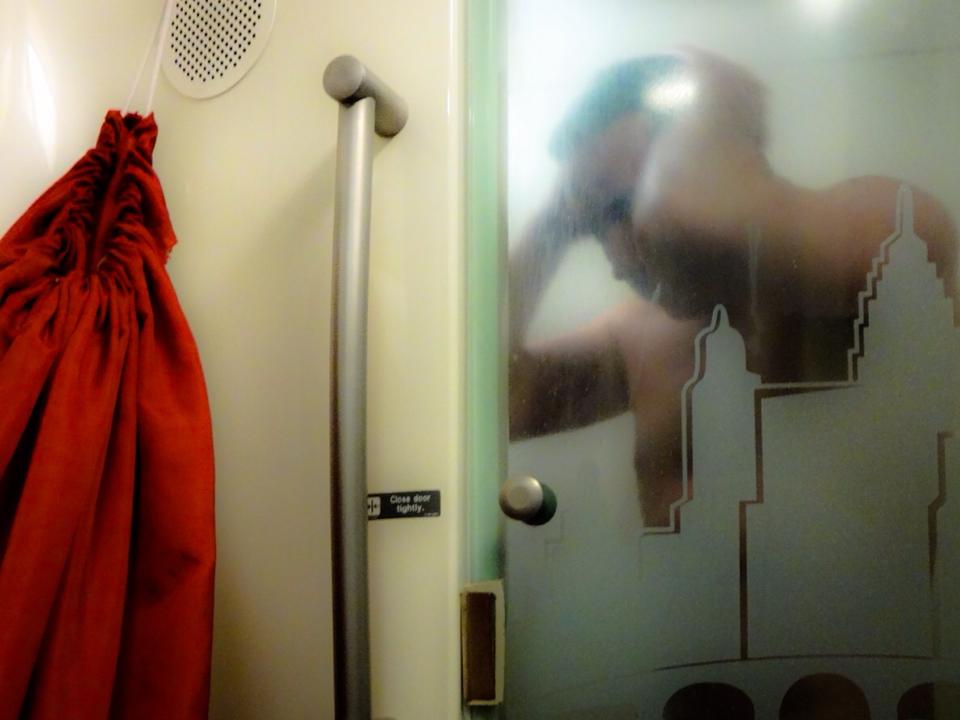 Craig Dietrich in an Amtrak Shower
